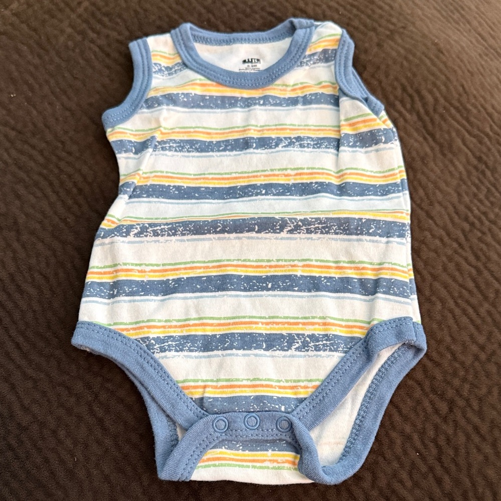 Striped Blue Trim Baby One-Piece Bodysuit